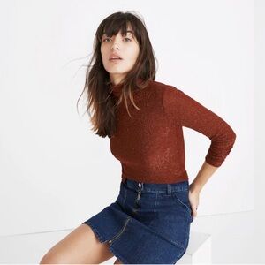 Madewell Night Sparkle Coral Turtleneck Size Large Ribbed